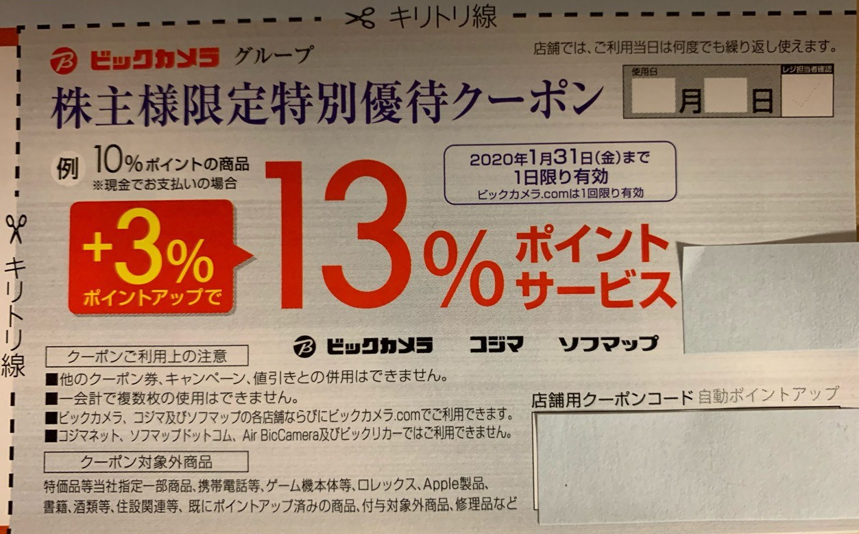 株主限定特別優待クーポン