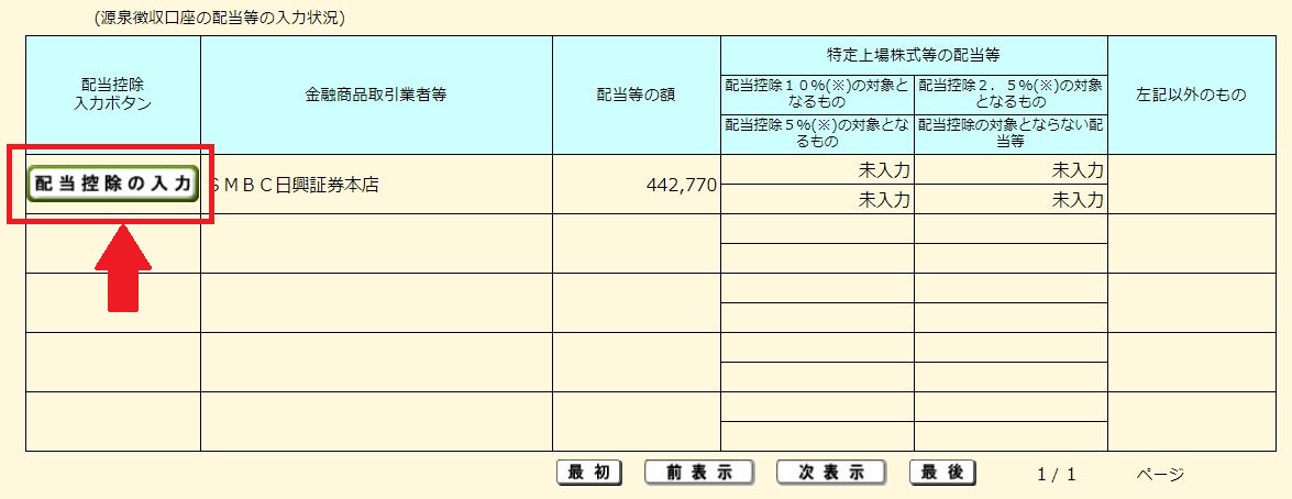 配当控除の入力画面