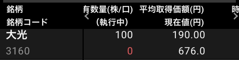 大光(3160)の取得価格