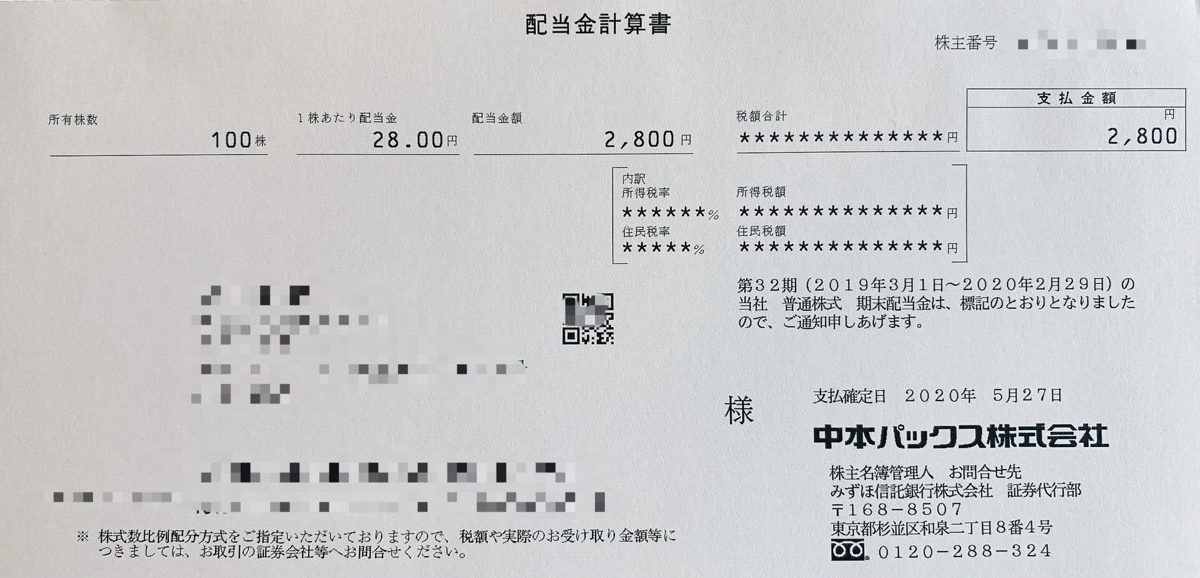 中本パックスの期末配当金