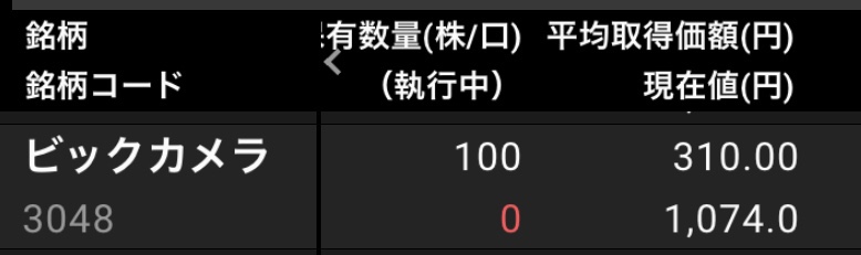 ビックカメラ平均取得価格