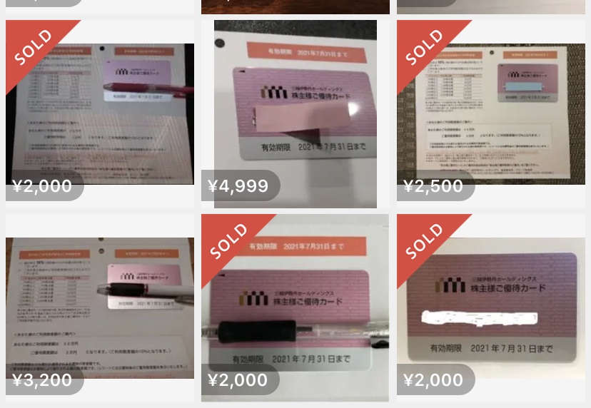 メルカリで売買されている三越伊勢丹ホールディングスの株主優待