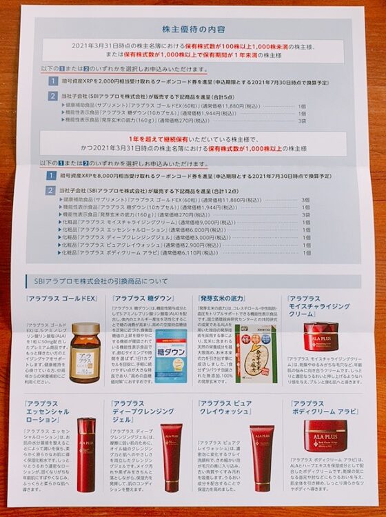 ＳＢＩホールディングス（8473）の株主優待品