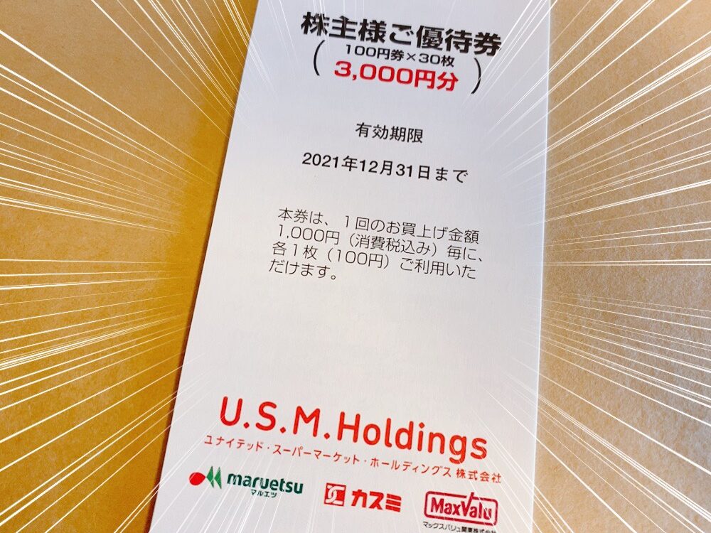 ユナイテッド スーパーマーケット U.S.M.H 株主優待券3000円分 - 優待