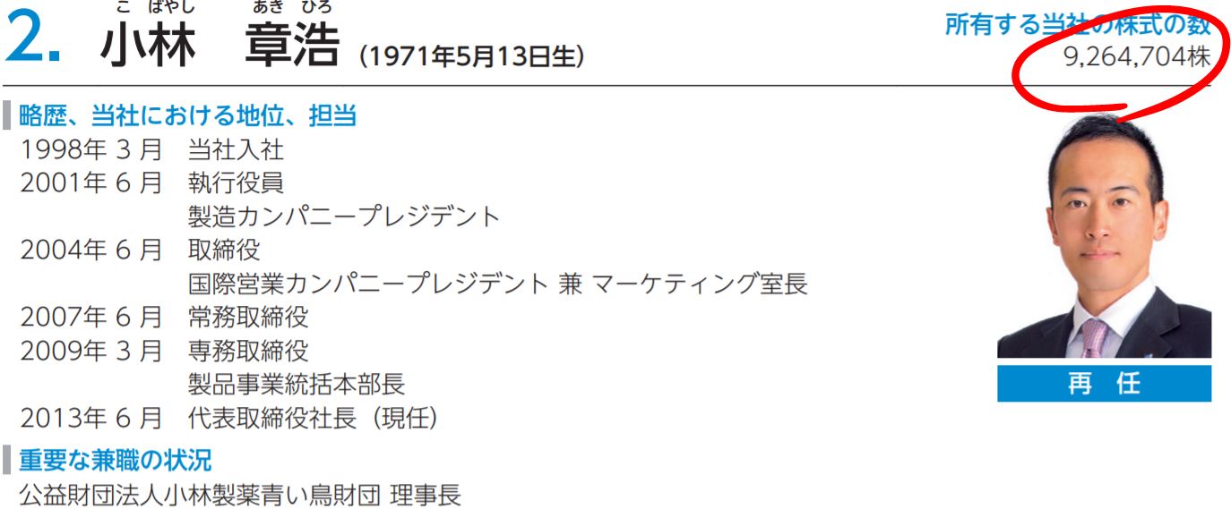 小林社長の自社株保有数