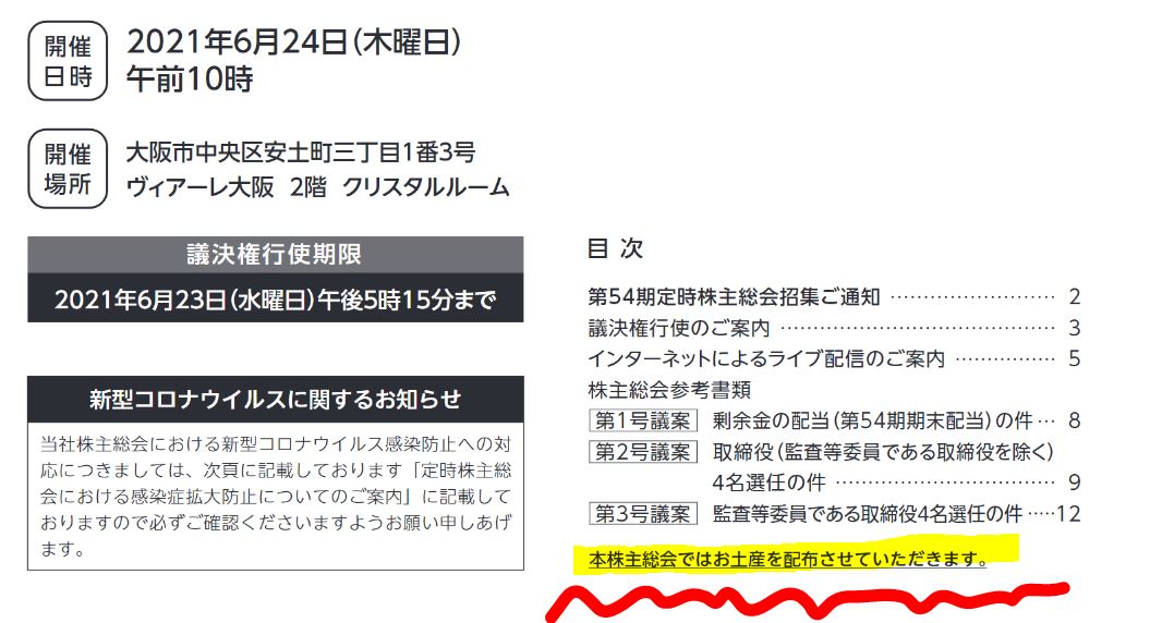 ショーエイコーポレーションの株主総会お土産