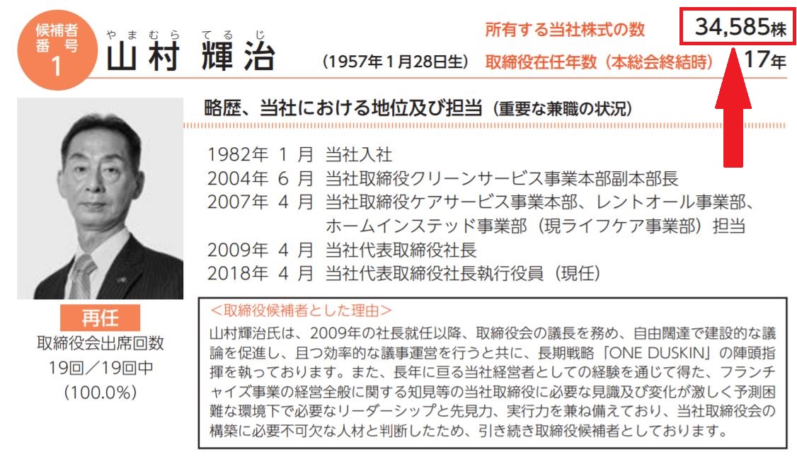 山村社長の保有株数