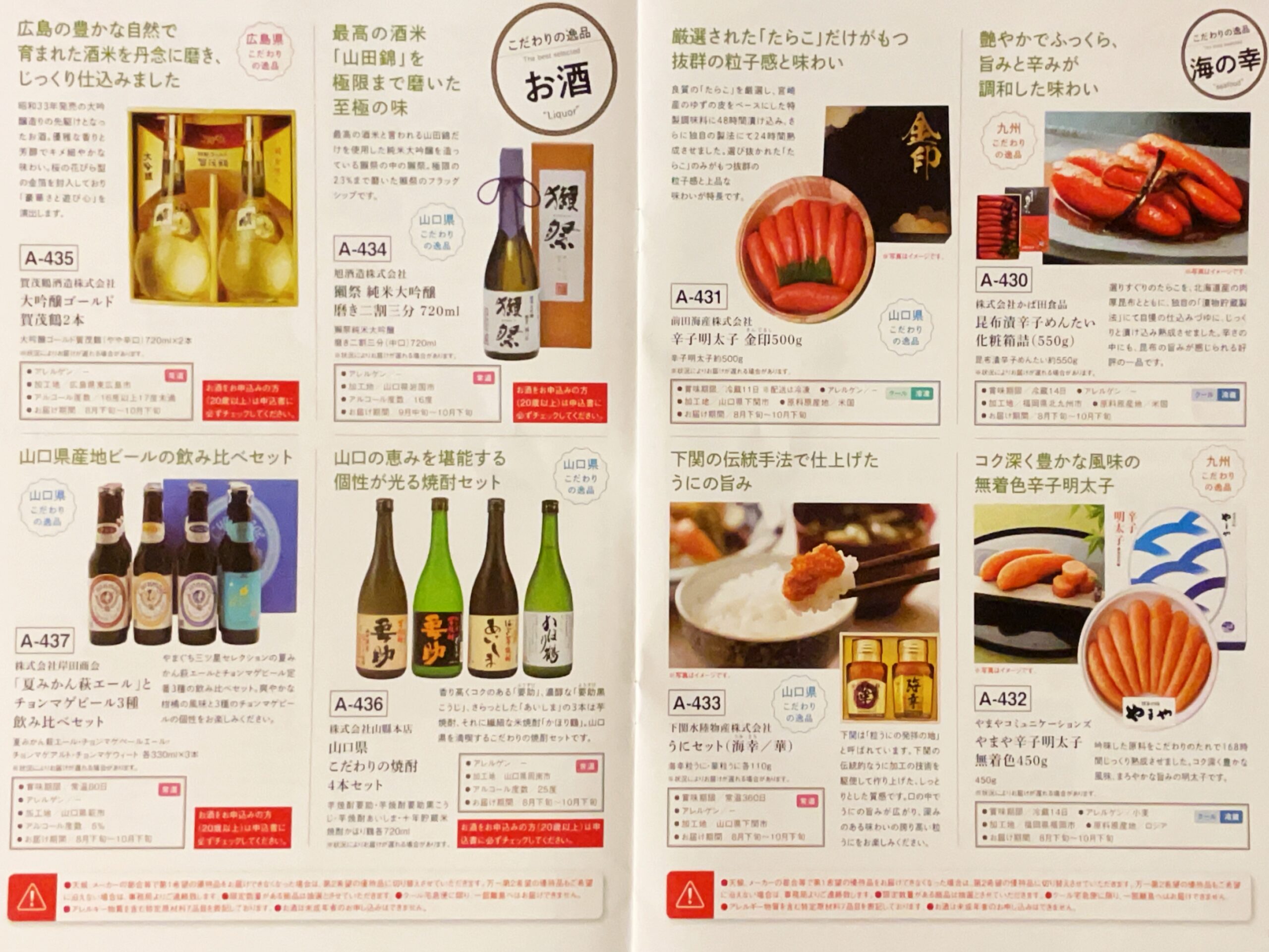 2022年の山口FG株主優待カタログ（1000株）
