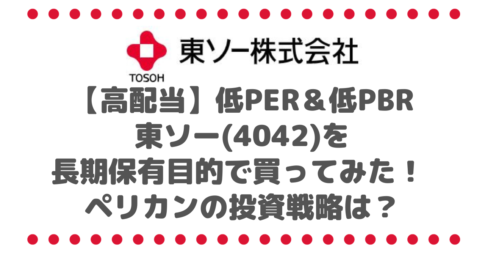 【高配当】低PER＆低PBRの東ソー(4042)を長期保有目的で買ってみた！ ペリカンの投資戦略は？