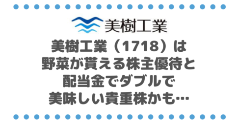 【低PBR低PER】美樹工業（1718）は野菜が貰える株主優待＆配当金でダブルで美味しい貴重株かも…