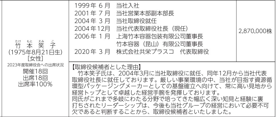 竹本容器の社長経歴
