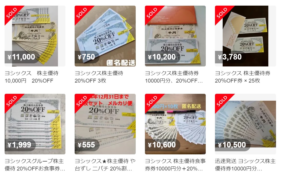 ヨシックスのメルカリ取引価格