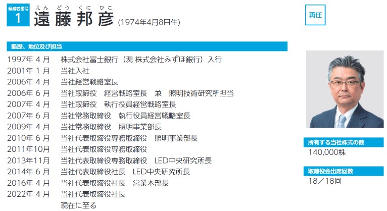 遠藤照明の社長経歴