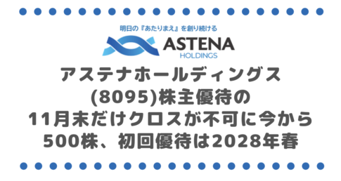 アステナホールディングス(8095)優待の11月末だけクロスが不可に|今から500株、初回優待は2028年春
